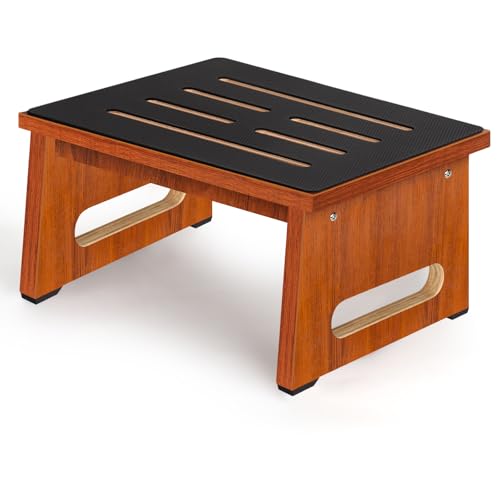 Image of One Step Stool for Adults Seniors with Non-Slip Rubber Stepping Feet, Heavy Duty Wooden Step Stool, 8.7 in Portable Bed Steps for High Beds for Bathroom, Bedroom, Kitchen & Bedside Kids Support