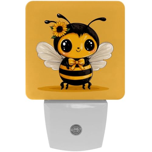 Image of NEWzone Cartoon Bee Night Light [2 Pack], Plug in Wall Led Night Lights Decor for Boys Girls Room, Dusk to Dawn Sensor Wall Lamp for Stairway /Bedroom /Kitchen /Nursery Room