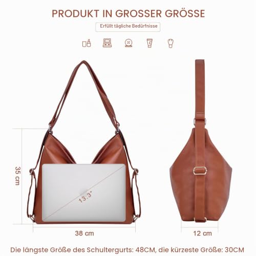 ARNTY Rucksack Damen Handtasche 2 in 1, Elegant Schultertasche für Arbeit, Reisen, Ausflug (Braun)