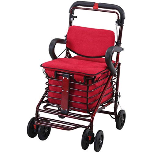 GUHPZA Rollator Pieghevole Rollator Rollator Leggero in Tubo d'Acciaio Pieghevole A Quattro Ruote Altezza Regolabile con Sedile Imbottito Cestino per Il Trasporto E Freni Bloccabili Peso,D
