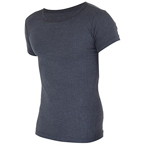 Floso® Mens Thermal Underwear Short Sleeve Vest Top (Viscose Premium Range) (Chest: 32-34inch (Small)) (Charcoal) Cover