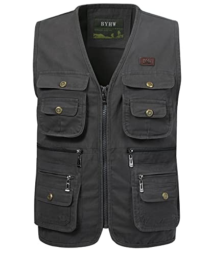 KTWOLEN Gilets de Pêche pour Hommes Gilet de Travail Safari Gilet Photographie de Sport Multi-poches Gilet Veste Sans Manches de Voyage, Vert, M