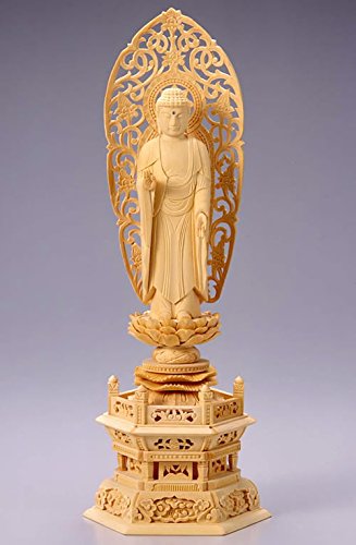 Amazon｜仏像 阿弥陀如来 舟立弥陀(桧/ヒノキ・六角座) 3.5寸｜仏像