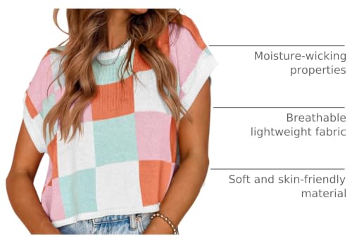Image of Saodimallsu Womens Cap Sleeve Crop Tops Summer Color Block Going Out Crew Neck Knit Trendy Casual Sweater