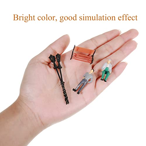 55 Pcs Model Trains Architectural Scale Painted Figures, Include 30 Miniature People 5 Street Lamps 11 Mixed Model Trees 5 Model Park Street Seat 4 Fake Grass For Miniature Scene (1:50) #TOP2