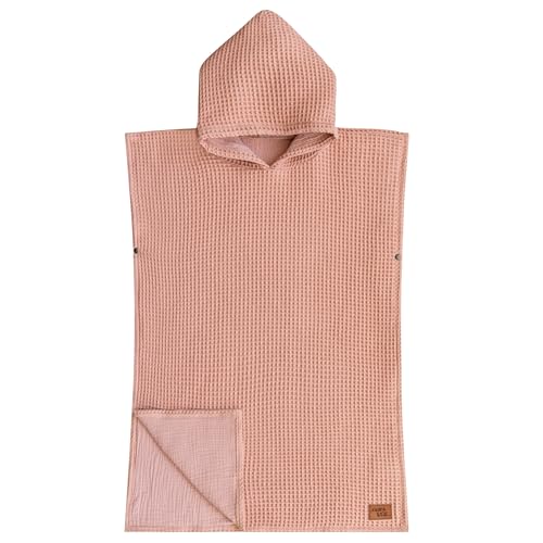 Jade&Kai Hooded Towel for Adults | Snaps into a Poncho | Organic Cotton Waffle | Lighweight and Absorbent | Bath, Beach, and Pool | Match with Child | Multiple Colors (August Rose, Adult Medium)