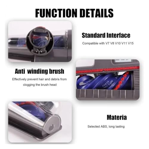 Mini cabezal de cepillo motorizado para cojines sofá compatible con Dyson V8 V11 7