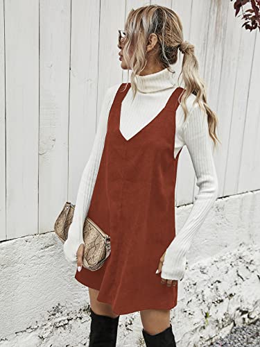 Milumia Women V Neck Corduroy Pinafore Overall Mini Dress Jumper Dress Rust Medium thumb #4