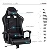 IntimaTe WM Heart Silla Gaming con Respaldo Alto Cojín Lumbar & Cabeza Almohada, Altura Ajustable 360° Giratorio y Reposabrazos Fijos, 52 x 58 x 130cm (Negro) #4