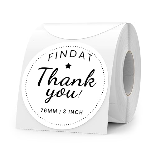 FINDAT White Round Thermal Labels 3 Inch Vinyl Circle Waterproof Direct Printer Sticker Self-Adhesive Perforated Name Tag for Logo DIY QR Design Office Address 500 PCS