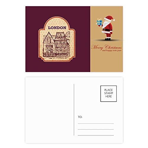 Cartes postales Père Noël Building Sketch UK | Lot de 20 illustrations de Noël traditionnelles