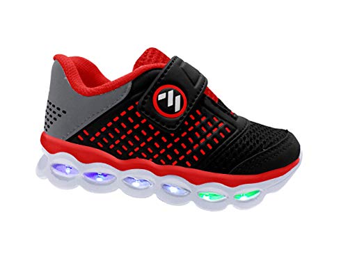 Tênis Infantil Masculino Com Luzes de Led MP1814 - AS109 Cor:Preto-Vermelho;Tamanho:20