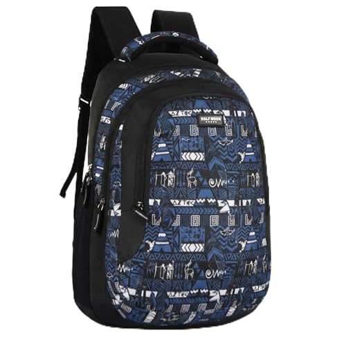 Image of Half Moon School & College Backpack For Boys & Girls (Class 5-12) 15.6 inch Laptop Bag, Bagpack, Casual College Bag & Tuition Daypack, Bags for Men Office Use, Travel Bag for Man, 3-Compartment (Blue)