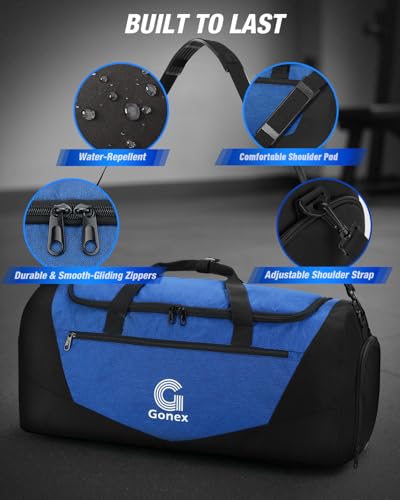 Image of Gonex Gym Duffel Bag 18 inch with Shoe Compartment Wet Pocket, Large Capacity Sports Duffle Bag for Men Women, Workout & Travel Bag with Multiple Pockets, Black /Blue, Small (30L)