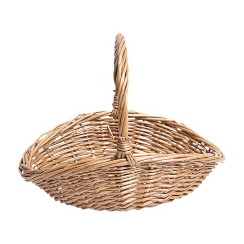 Qianly Rattan Woven Basket with Handle Open Storage Basket Tabletop Fruit Basket Serving Basket for Snacks Living Room Toys Wedding