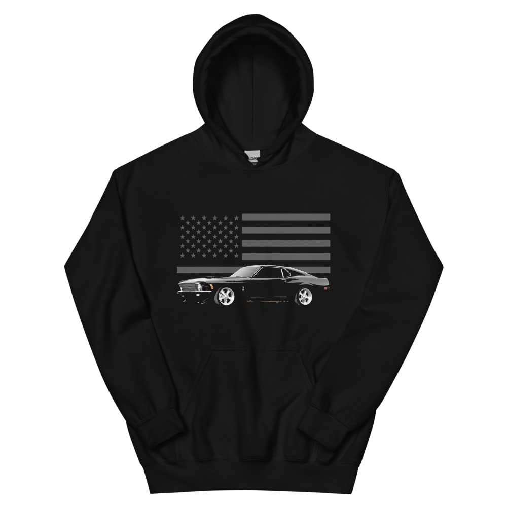 1970 Black Stang Muscle Car Owner Classic Vintage Retro Car Enthusiast Męska bluza z kapturem