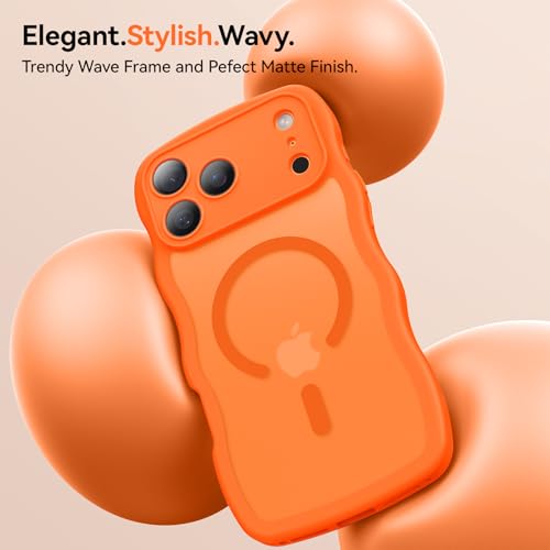 3 in 1 Magnetic for iPhone 17 Pro Max Case, Cute Wavy [Full Camera Protection][Fit for MagSafe] 1X Screen Protector+1X Wrist Strap, Anti-Slip Trendy Women Girly Case for iPhone 17 Pro Max 6.9", Orange by DOMAVER - Image 5