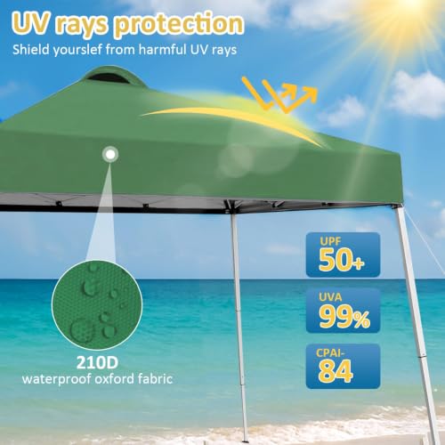 SAILARY 8x8 Pop Up Canopy Tent Instant Canopy for Party Portable Beach Tent Sun Shelter Heavy Duty Steel Frame Slant Leg Outdoor Canopy with Air Vent, Green by SAILARY - Used condition - Image 5