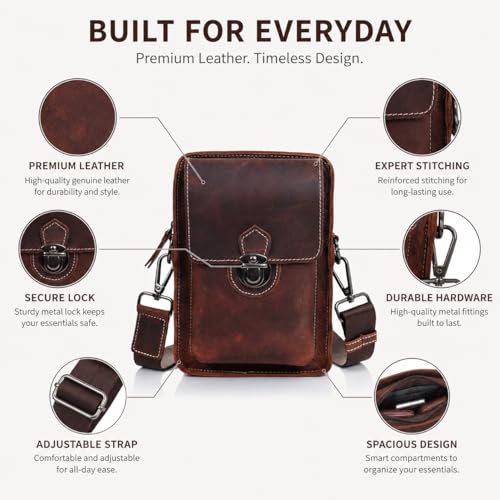 Image of MENSCH 3 in 1 Genuine Leather Office Bussiness Messenger Crossbody Side Sling Shoulder & Waist Accessories Bag For Daily Use, Travel Bag With Detachable Strap for Men & Women | 1 Year Warranty