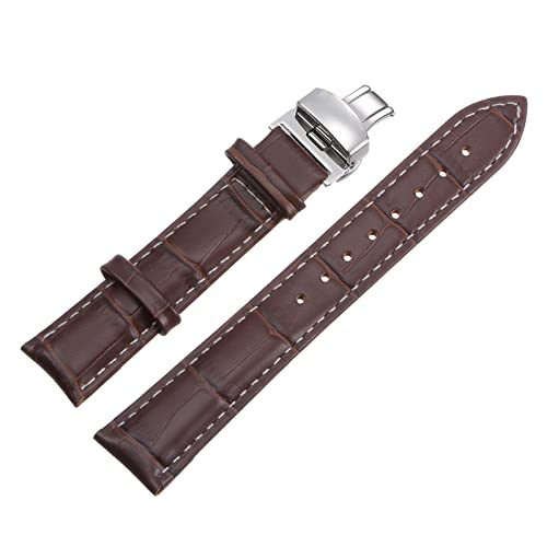 Image of sourcing map Brown Leather Watch Band 18mm Deployment Buckle Cowhide Watch Strap with Exquisite Box for Women