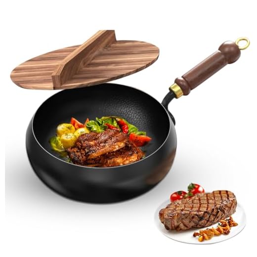 Zinueen Padella Tradizionale in Ferro Forgiato a Mano Senza Rivestimento – Big Belly Padella Universale per Friggere, Saltare (26,5 cm) – Padelle in Ferro Forgiate a Mano