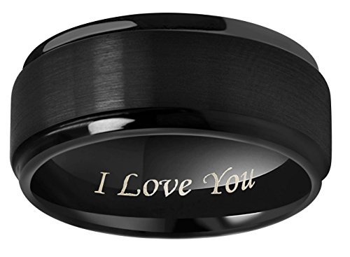 CROWNAL 6mm 8mm 10mm Black Tungsten Wedding Band Ring Engraved I Love You Men Women Step Down Edges Brushed Finish Size 4 To 172