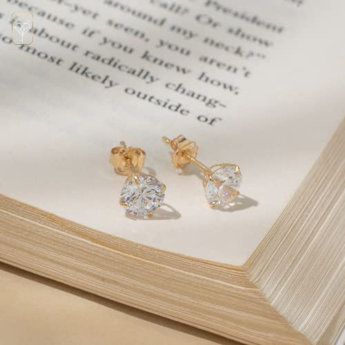 14k Yellow Gold Swarovski Earrings for Women & Men with Genuine Round Swarovski | Cubic Zirconia Earrings Studs with Gold Earring Backs | 1.5 Carats total | by MAX + STONE