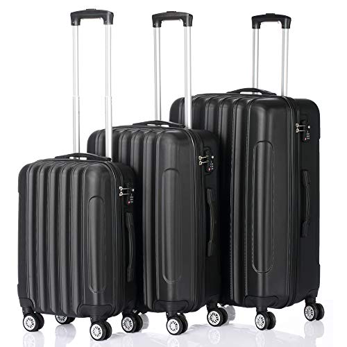 Simply-Me 3 Piece Luggage Sets Trolley Suitcase with TSA Lock,20 Inch 24 Inch 28 Inch Traveling Storage Luggage Sets with Spinner Wheels,Black