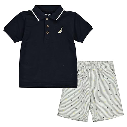 Nautica Boys 2pc Polo Short Set, Navy Blue/White 3T