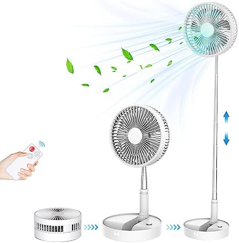 Cepignoly Portable Standing Fan with Remote, 8" Foldable Desk Fan, 7200mAh Quiet Fan Table Fan, USB Floor Fan, 4 Speeds Timer Telescopic Pedestal Fan for Home Bedroom Office Outdoor Travel Camping