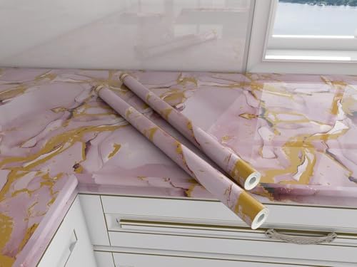 Image of D-fix Marble Peel and Stick Wallpaper for Home Decor, Waterproof Self-Adhesive Wall Stickers for Kitchen, Bathroom, Living Room - Wall Paper (60X200 CM (Golden Line)