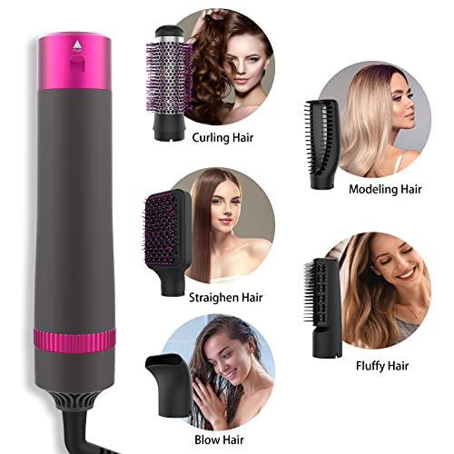 5 in 1 Styling Hot Air Brush with Negative Ion for All Hair Types - Detachable and Interchangeable Bristles for Straight