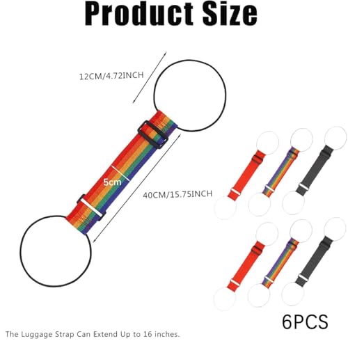 Image of Rainbow Luggage Straps Adjustable Suitcase Belts 6 Pack Travel Set Adjustable Secure Fit • Elastic Nylon Belt • Bright Rainbow Colors • Dual Stretch Loops • Travel Ready Design