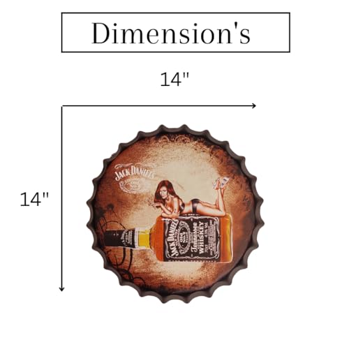 Image of Eazy Wagon - Art Home Bar Wall Decor | Metal Bottle Caps Wall Sign Plates for Retro & Vintage Scratch Look Gifts | Cafe Decoration Plate - 14 x 14 inches (JD beer brand LADY)