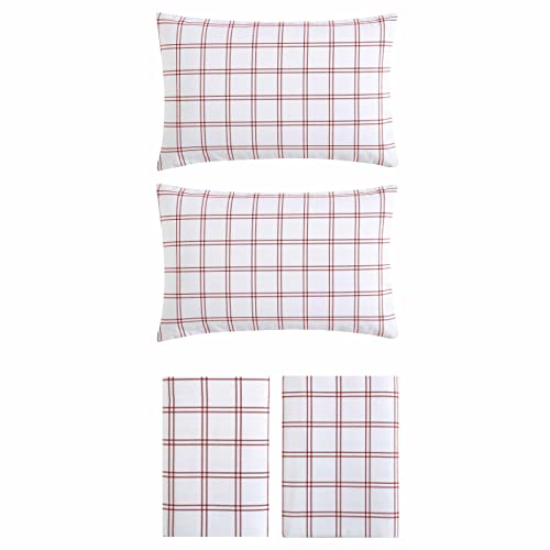 Image of Eddie Bauer- Flannel Sheets Full Size, Anti-Pilling & Wrinkle Resistant Cotton, Touchably Soft for All-Season Comfort - Bed Sheets with Matching Pillowcases & Fitted Sheet (Westridge Plaid Orange)