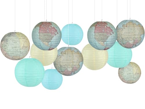 6pcs Globe Hanging Paper Lanterns Set 8Inch Travel Themed Party Decorations World Map Hanging Paper Lantern Around The World Decorations Earth Day Ceiling Decorations for Home School Classroom