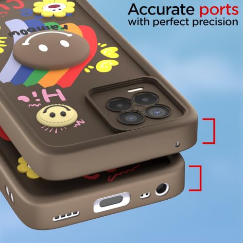 Image of Pikkme Back Cover for Realme 8 4G / 8 Pro | Soft Silicone| Cute Rainbow Smile & 3D Cartoon Flower Design | Shockproof Raised Camera Protection Bumper Case (Brown)