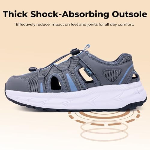 Image of Mens Closed Toe Wide Width Hiking Sandals Summer Walking Water Shoes Comfortable Recovery Fisherman Sport Sandals