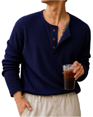 Image of AUSK Men's Textured Henley T-Shirt || Full Sleeve Ribbed Knit Button Neck T Shirt for Men || Regular Fit Casual Wear Tee || Smart Casual Tshirt for Mens