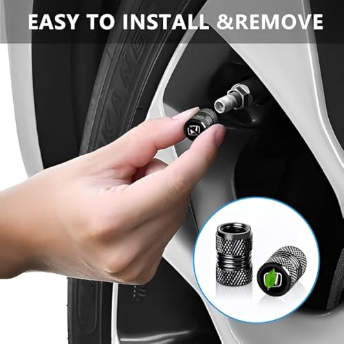 Image of CONTACTS Aluminum Tire Valve Stem Caps, Universal Fit, Waterproof, Standard Schrader Valve (8V1), Compatible with Hyun-dai Cars, Black
