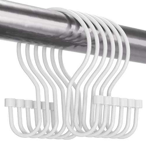 Bathway White Shower Curtain Hooks Shower Curtain Rings with Cylindrical Design 12Pcs Metal Shower Curtain Hooks Rust Proof Smooth Glide Double Shower Hooks Rings for Shower Curtain