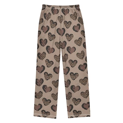ALAZA Brown Heart-shaped Leopard Print Pajama Lounge Pants Long Sleep Pajama Bottoms with Pockets2