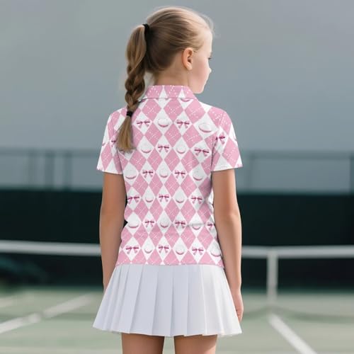 Girls 1/4 Zip Collared Golf Shirt 5-12 Y Kids Short Sleeve Golf Tops Summer Novelty Graphic Tennis Shirts2
