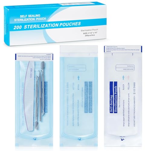 200pcs Self-sealing Sterilization Pouches for Dentist Tools, Autoclave Sterilizer Bags Cleaning Bags Sterilizer for Tattoo Dental Nail Art Accessories (3.5x10inch)
