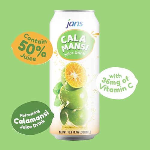 Image of Jans Golden Lime Juice Calamansi Drink (16.9 oz Cans, 12-Pack) - Philippine Kalamansi Citrus Beverage - Natural Lemoncito Yuzu Style Lime Drink, Lemon, Orange, Tangerine, Citrus Substitute | From Pure Calamansi Extract