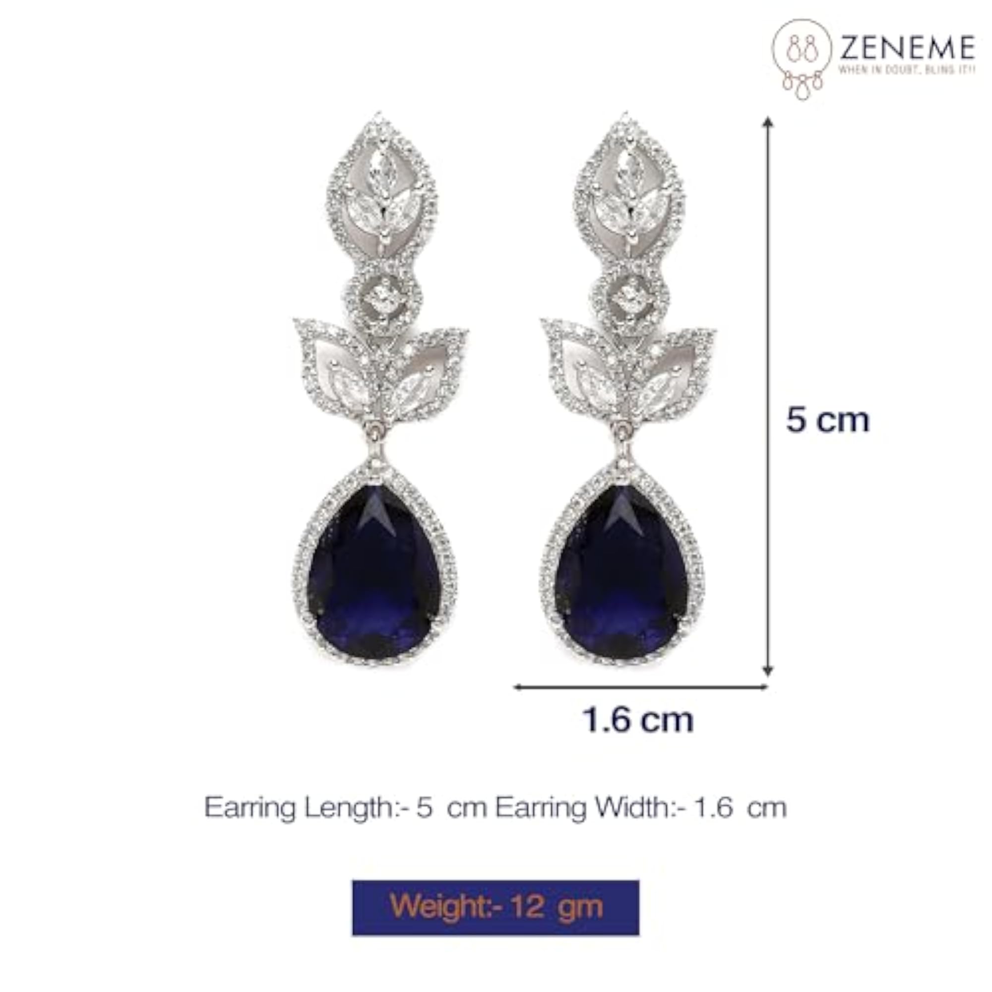 Rhodium-Plated American Diamond Drop Earrings