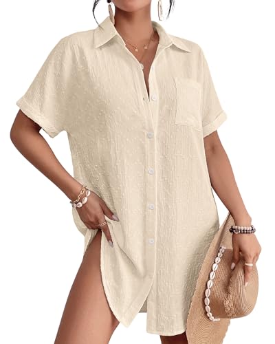 Image of Bsubseach Women Swimsuit Coverup Shirt Dress Button Down Bathing Suit Cover Up Beach Vacation Outfits