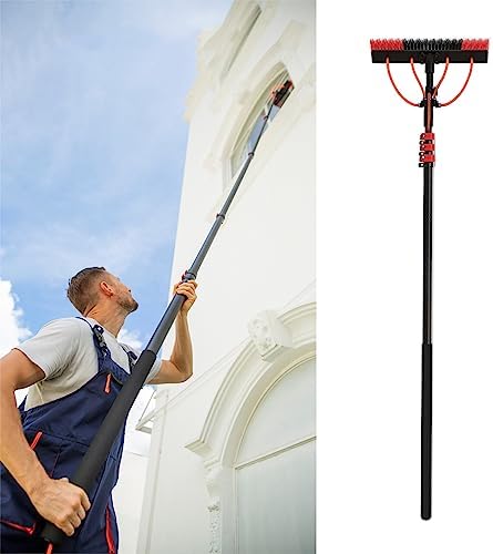 Window Telescopic Pole Cleaning Brush with 4 Spouts, Water-Supplied Window Telescopic Pole Cleaning Brush with Hose, Cleaning Tool for Photovoltaic Panel Windows Red 18ft/6m