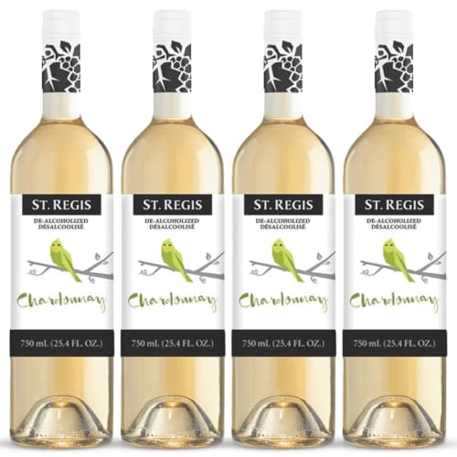 Image of ST. REGIS Non-Alcoholic Chardonnay Beverage, 25.4 fl oz (4-Pack) - Low Calorie & Low Sugar, Golden Yellow Floral & Fruity Flavor, Product of Spain