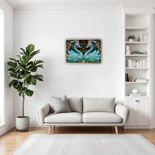 Image of Vastu Swan Pair Photo Frame, Gold, Slim, Sparkle Coated Lamination, for Living Room and Office, 18x24 Inch 53002